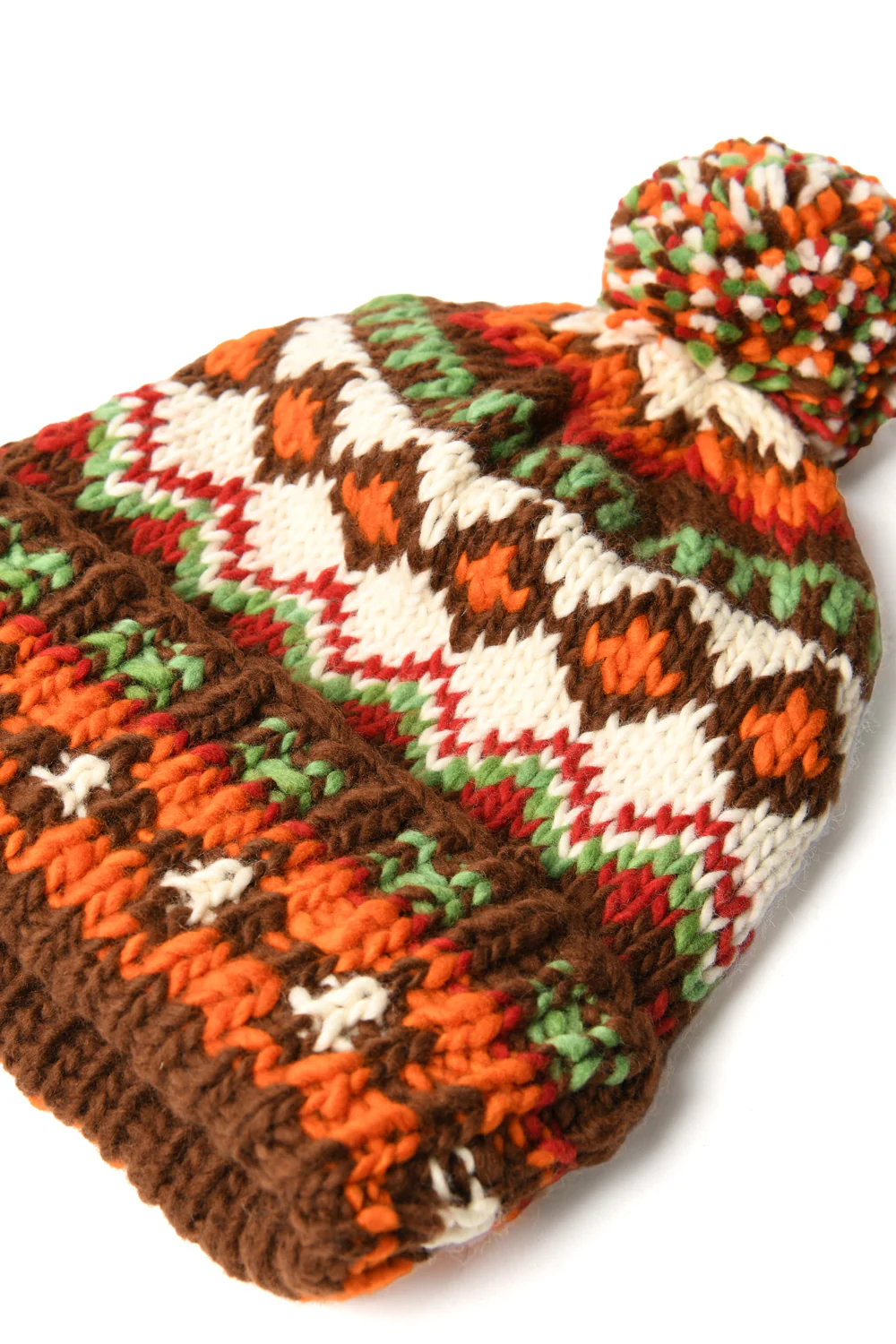 Double Cuff Cap Fair Isle #3 -Brown Heather - Image 3