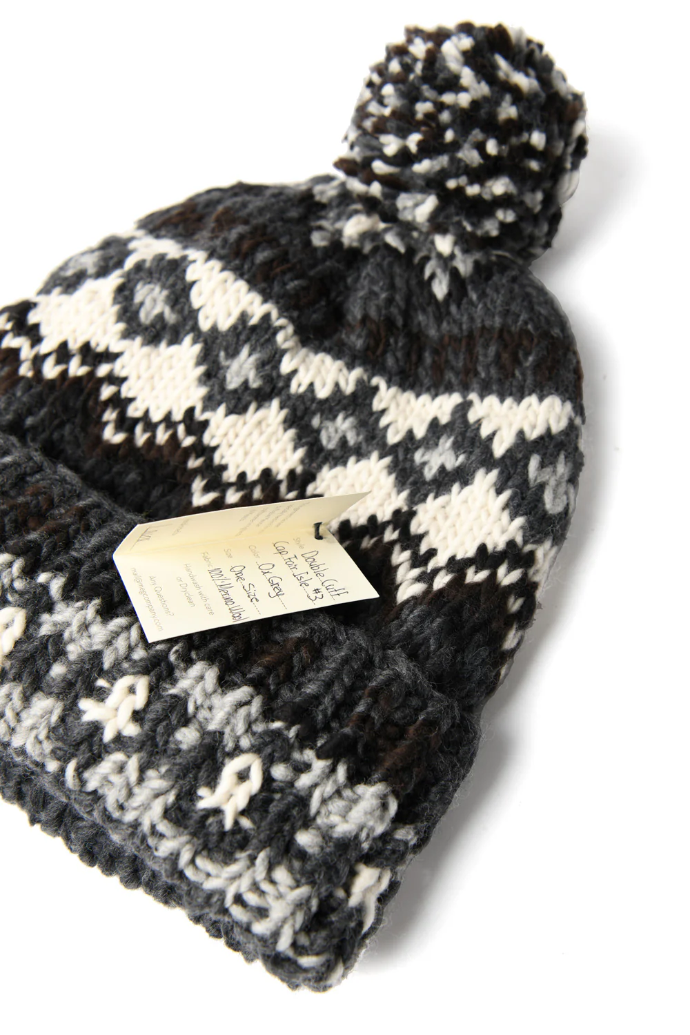 Double Cuff Cap Fair Isle #3 - Ox Grey x Ivory - Image 3
