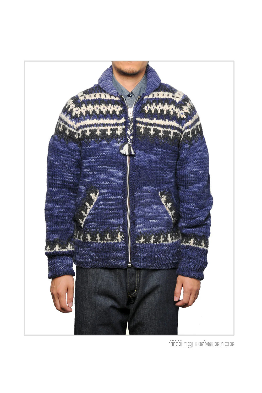 Fair Isle #3 Zipper Cardigan - Dk. real Indigo - Image 5