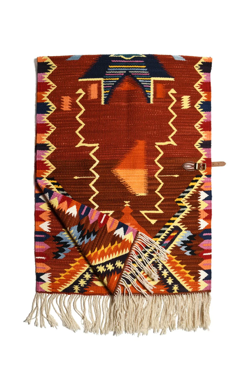 Merino Wool Blanket Poncho, Antique Star  - Royal - Image 5