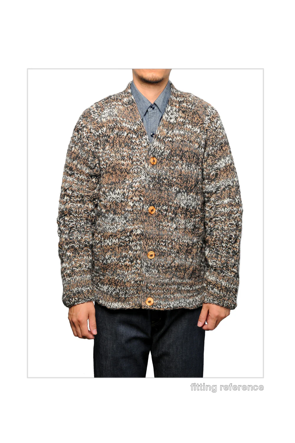 Mix Fisherman V Neck Cardigan - Dk Beige Mix - Image 5